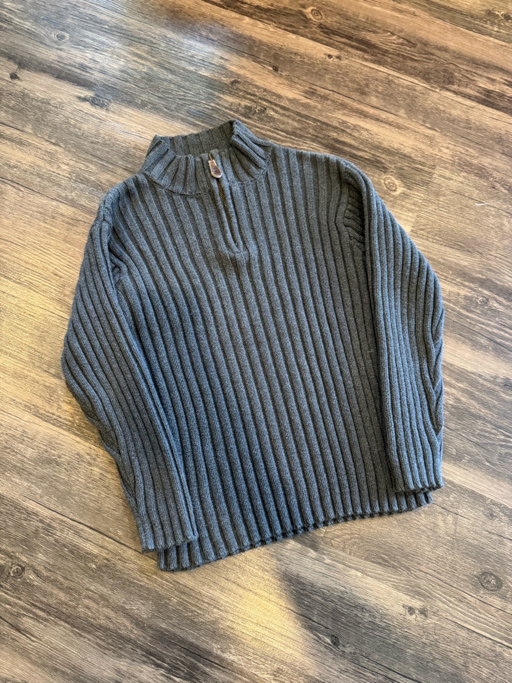 Vintage GAP Kids M Zip Up Mock Neck Ribbed Sweater/Sweatshirt Dark Gray